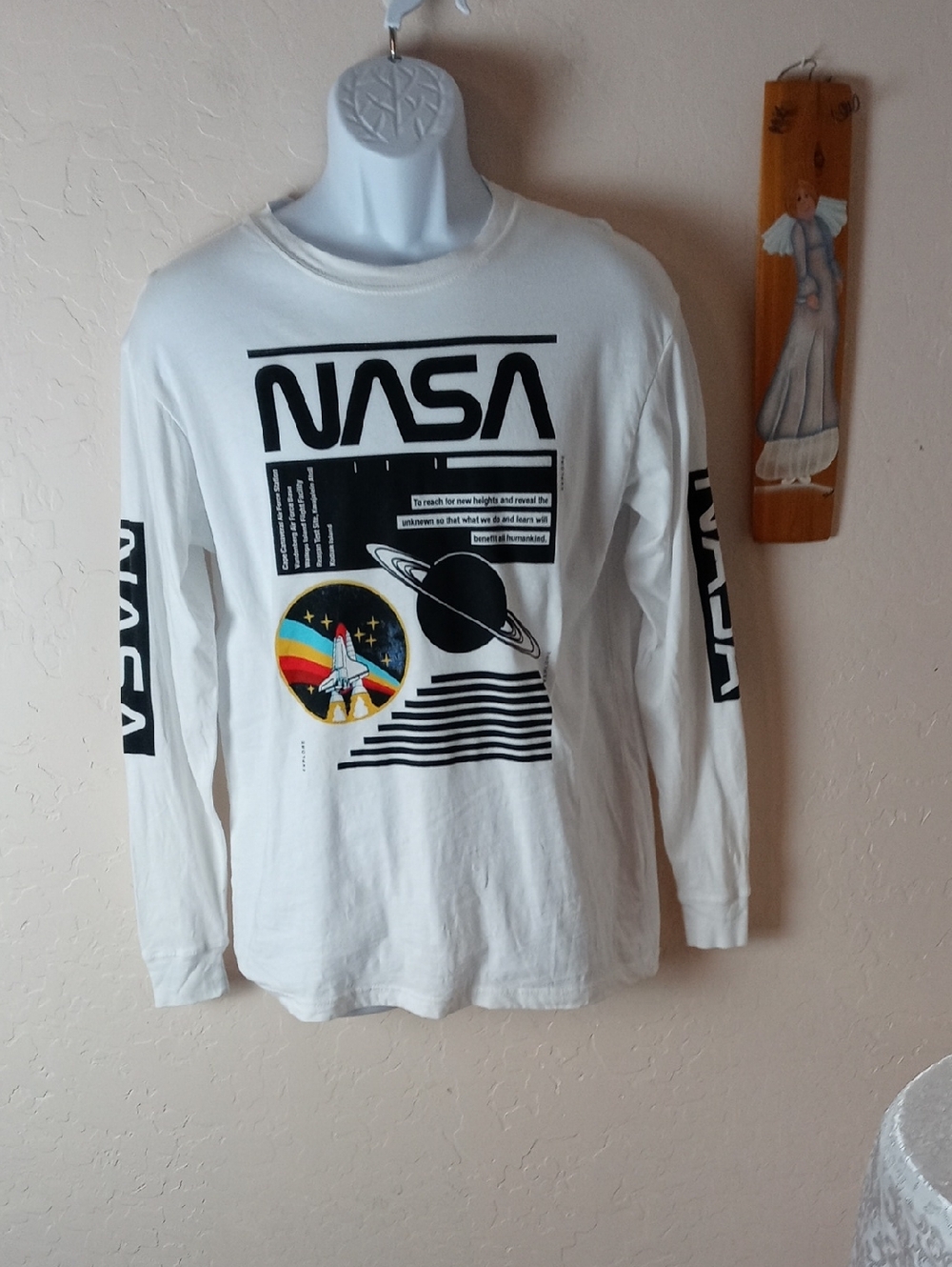 Buzz Aldrin NASA White Graphic Long Sleeve Tee with Space Patch
